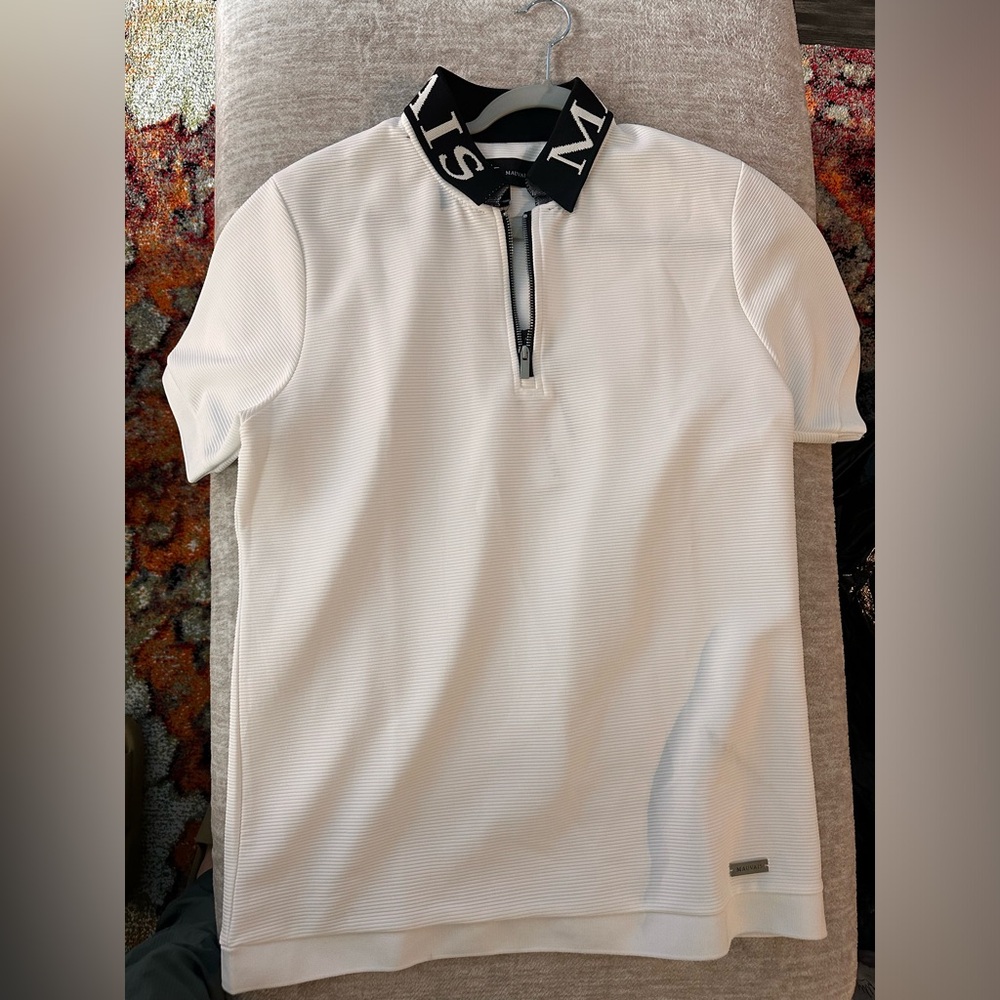 Mauvais white zip polo with branded collar - NWT